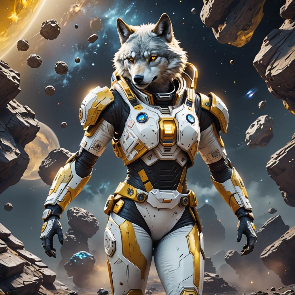 Wolf Space Ranger in Cosmic Suit, 3D Render