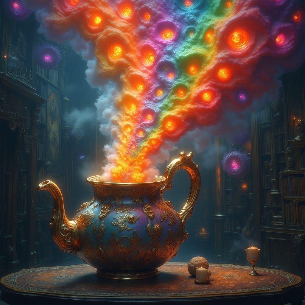 Rainbow Steam Teapot in Surrealist Style