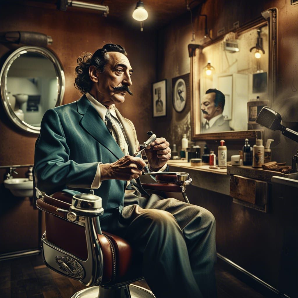 Salvador Dali as Barber in Hyperrealistic Style
