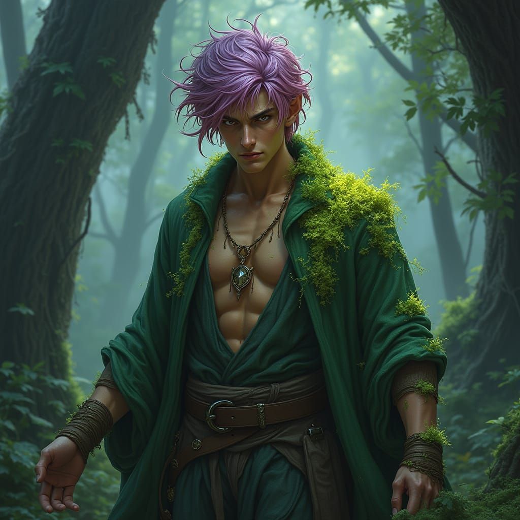 Eladrin Druid in Twilight Forest, Fantasy Concept Art