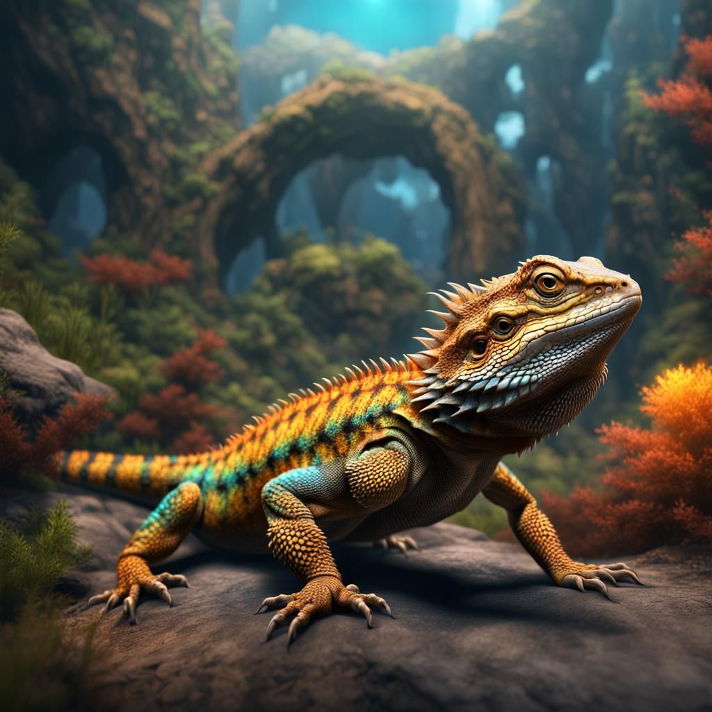 Detailed Matte Painting of a Bearded Dragon Lizard