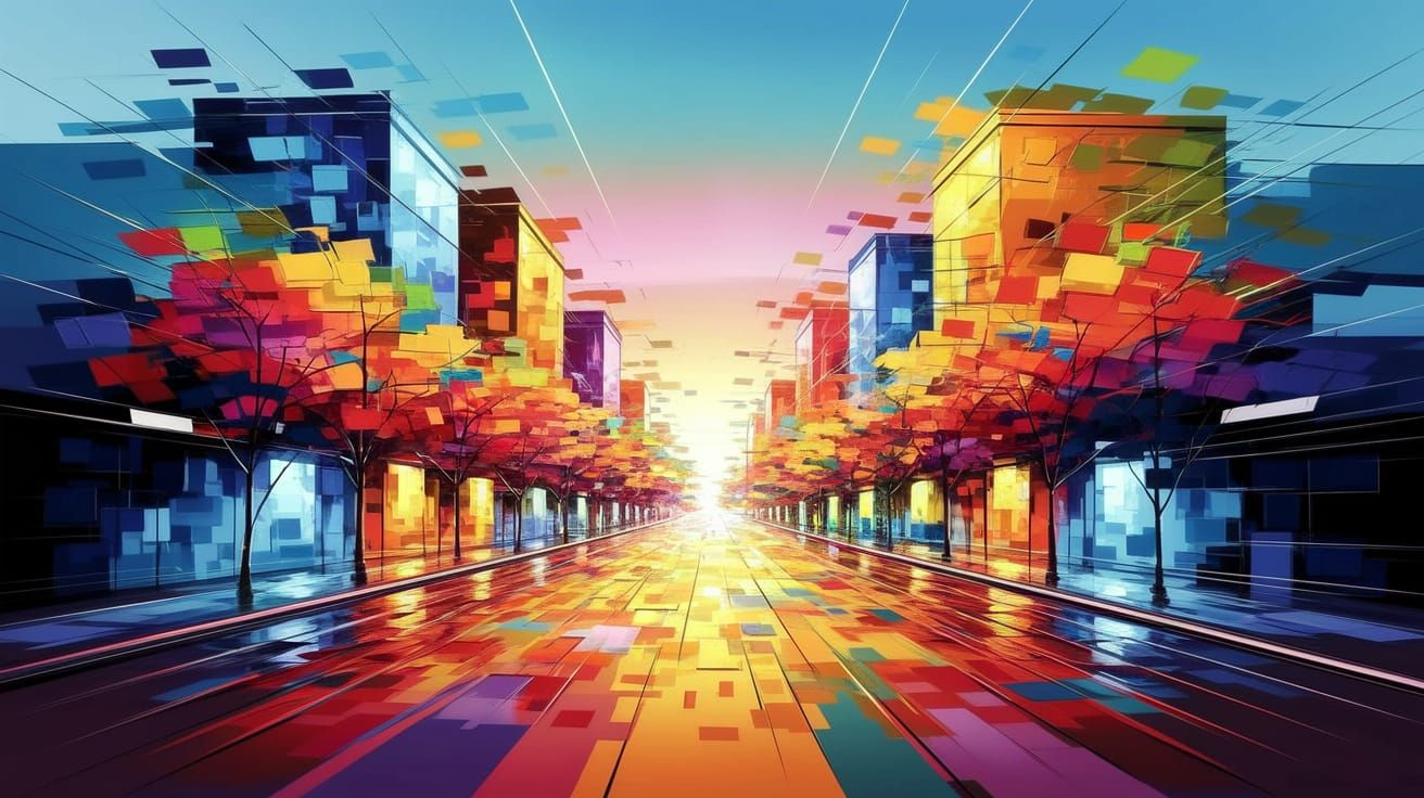Vibrant City Street at Sunset, in Modern Impressionist Style