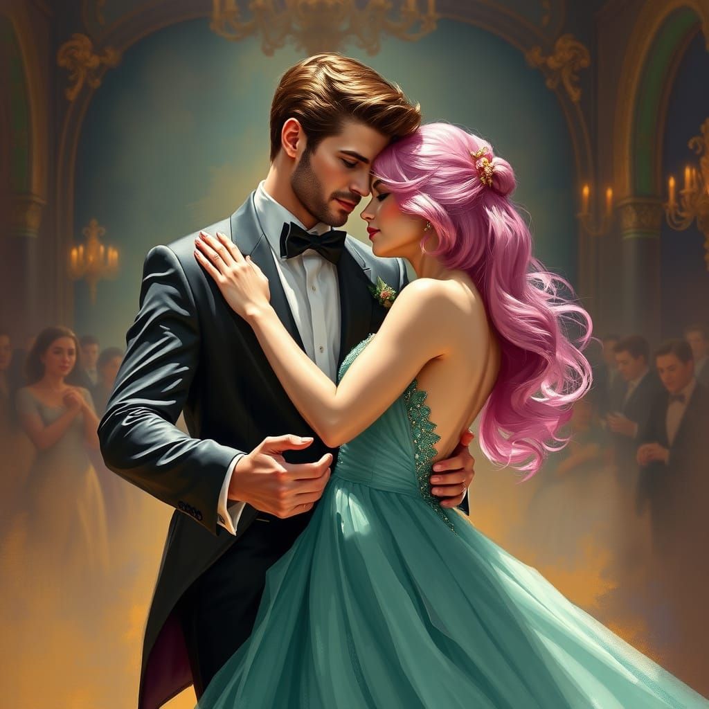 Elegant Couple Dancing in Romantic Impressionist Style