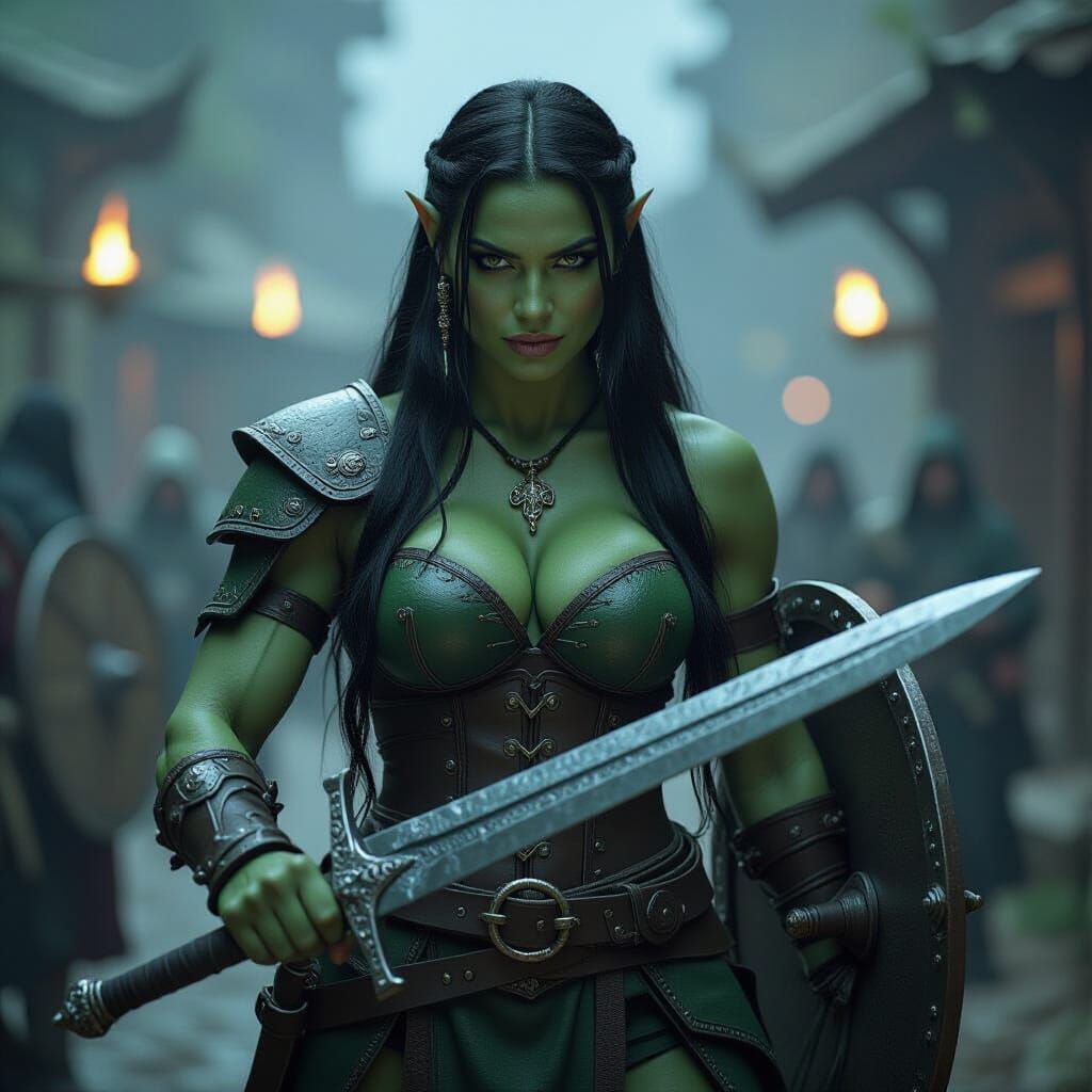 Epic Film Still of a Muscular Orc Warrior Woman