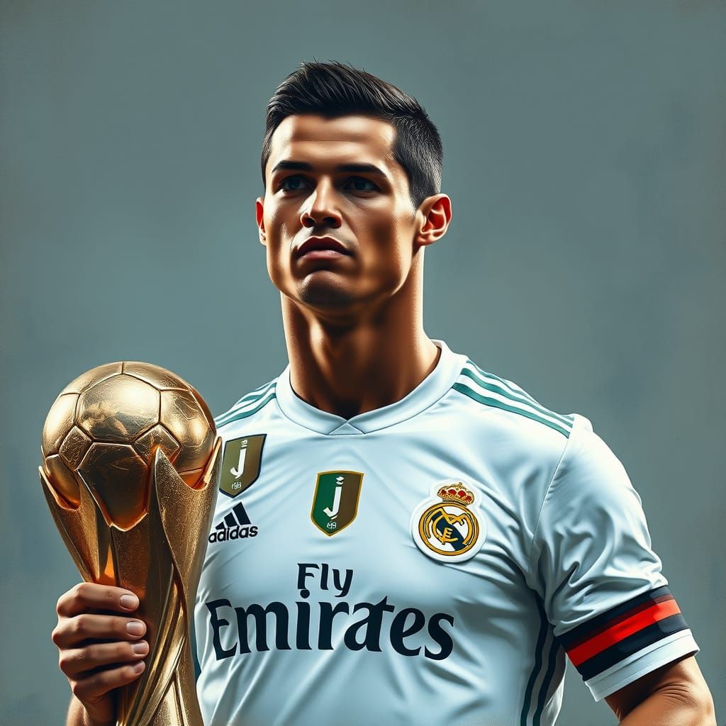 Cristiano Ronaldo Celebrates with World Cup Trophy
