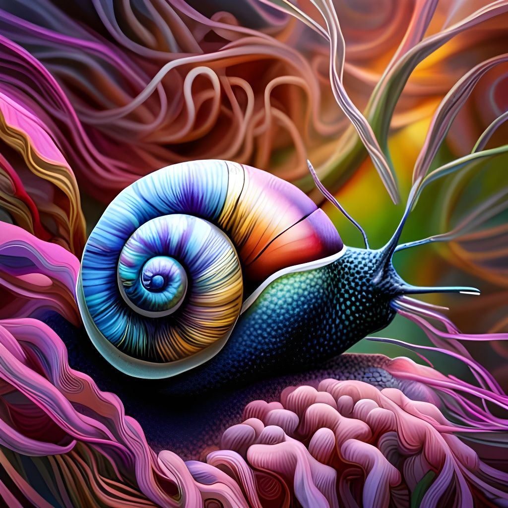Bioluminescent Snail Postage Stamp in Psychedelic Colors