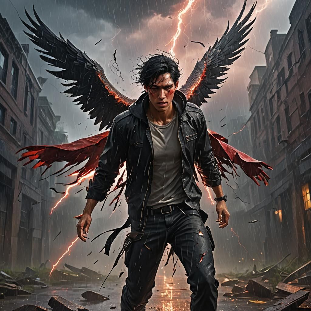 Fallen Angel Descending in Dark Fantasy Style