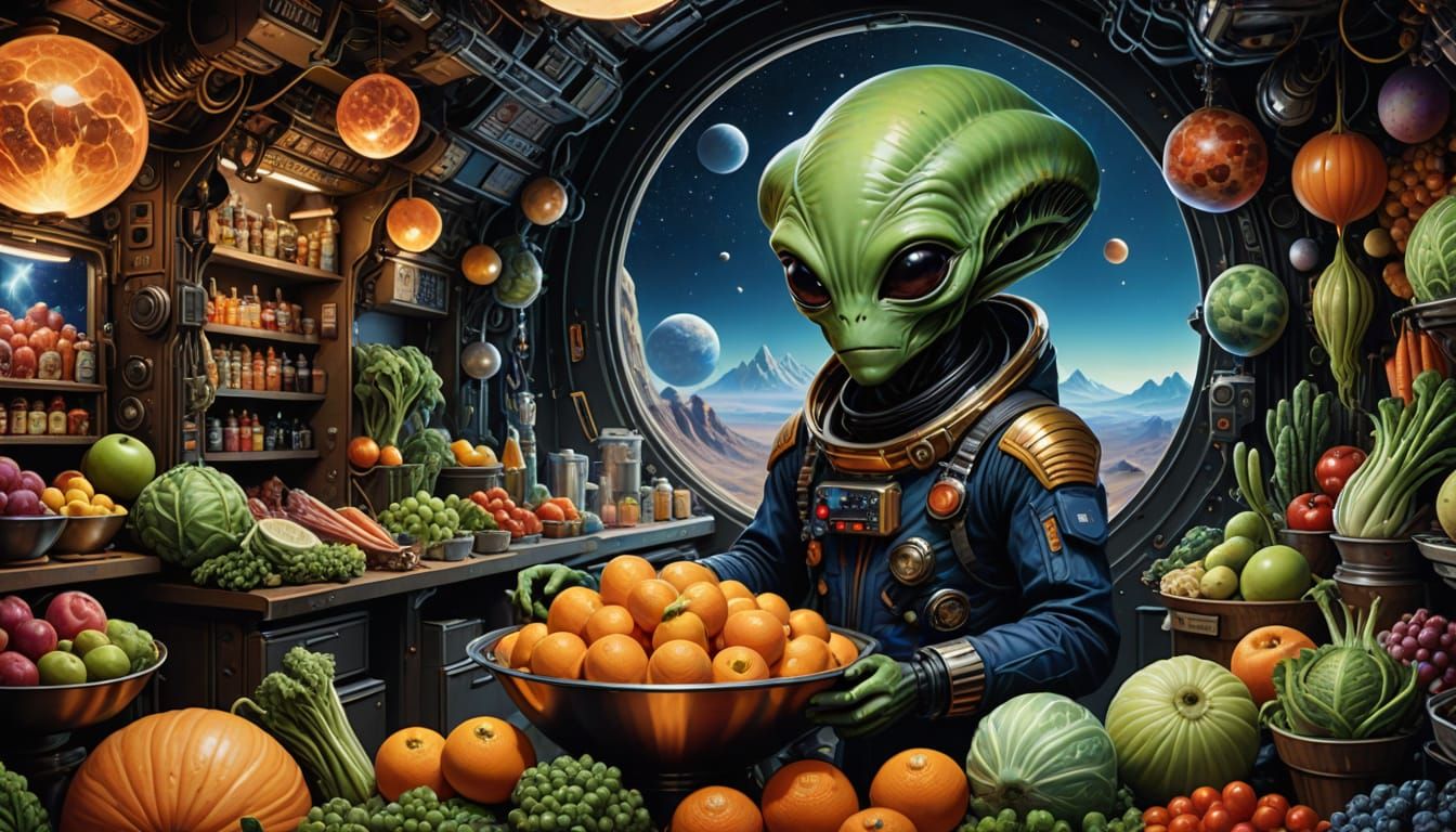 Bustling Alien Space Market in Photorealistic Detail