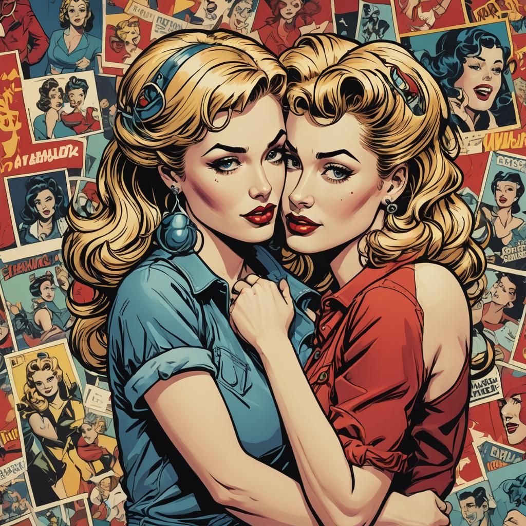Pop Art Comic of Two Pin-Up Women