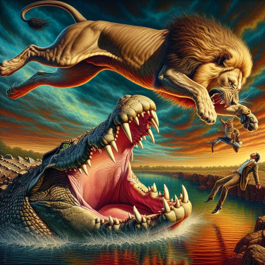 Lion's Leap: A Hyperrealistic Splash Art Depiction