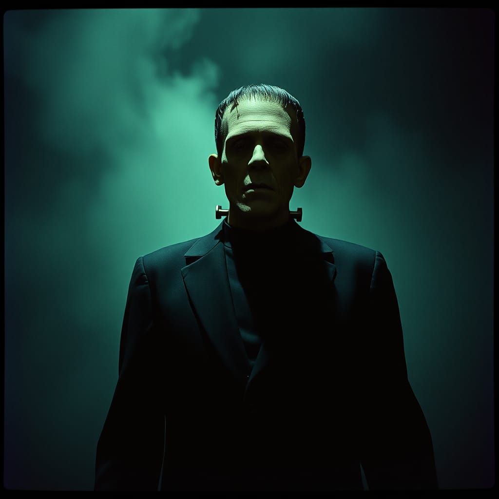 Frankenstein's Monster in Dimly Lit Laboratory