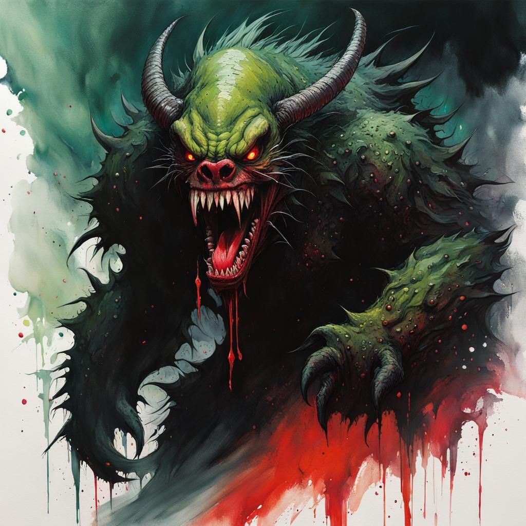 Grimdark Grendel Mayhem in Modern Art Style