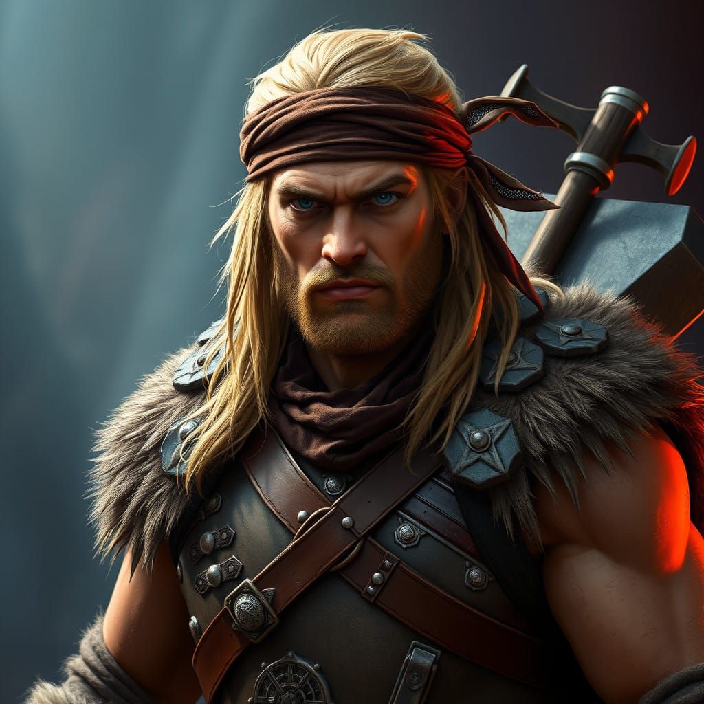 Fantasy Warrior Dragonborn in Richly Detailed Matte Painting