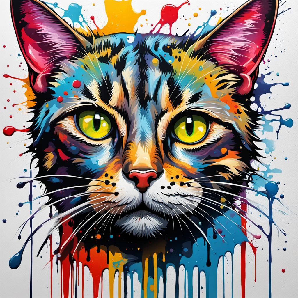 Tabby Cat Graffiti Art with Missing Ear