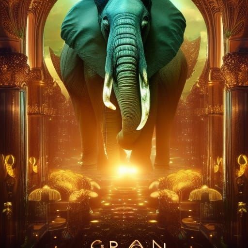 Emerald Elephant with Golden Lights Digital Painting