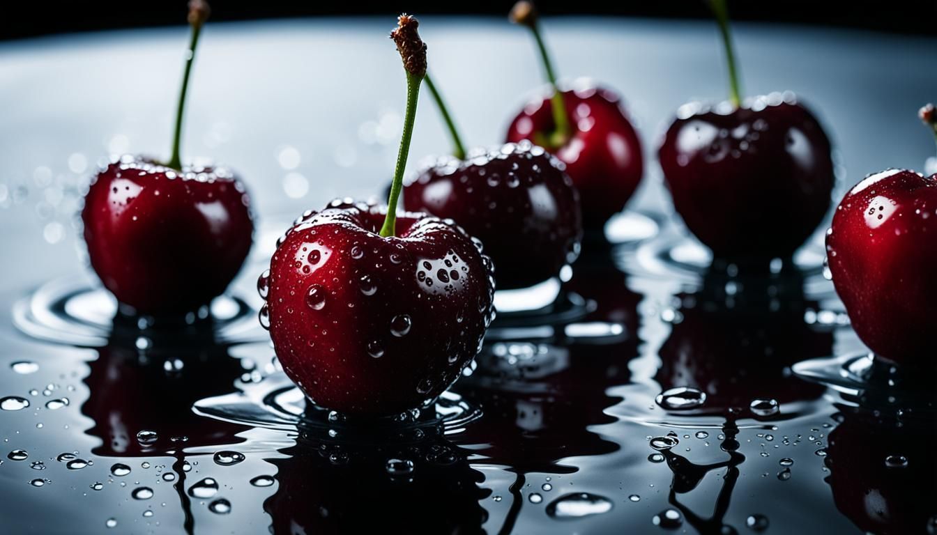 Macro Cherry with Water Droplets, Close-Up Portrait