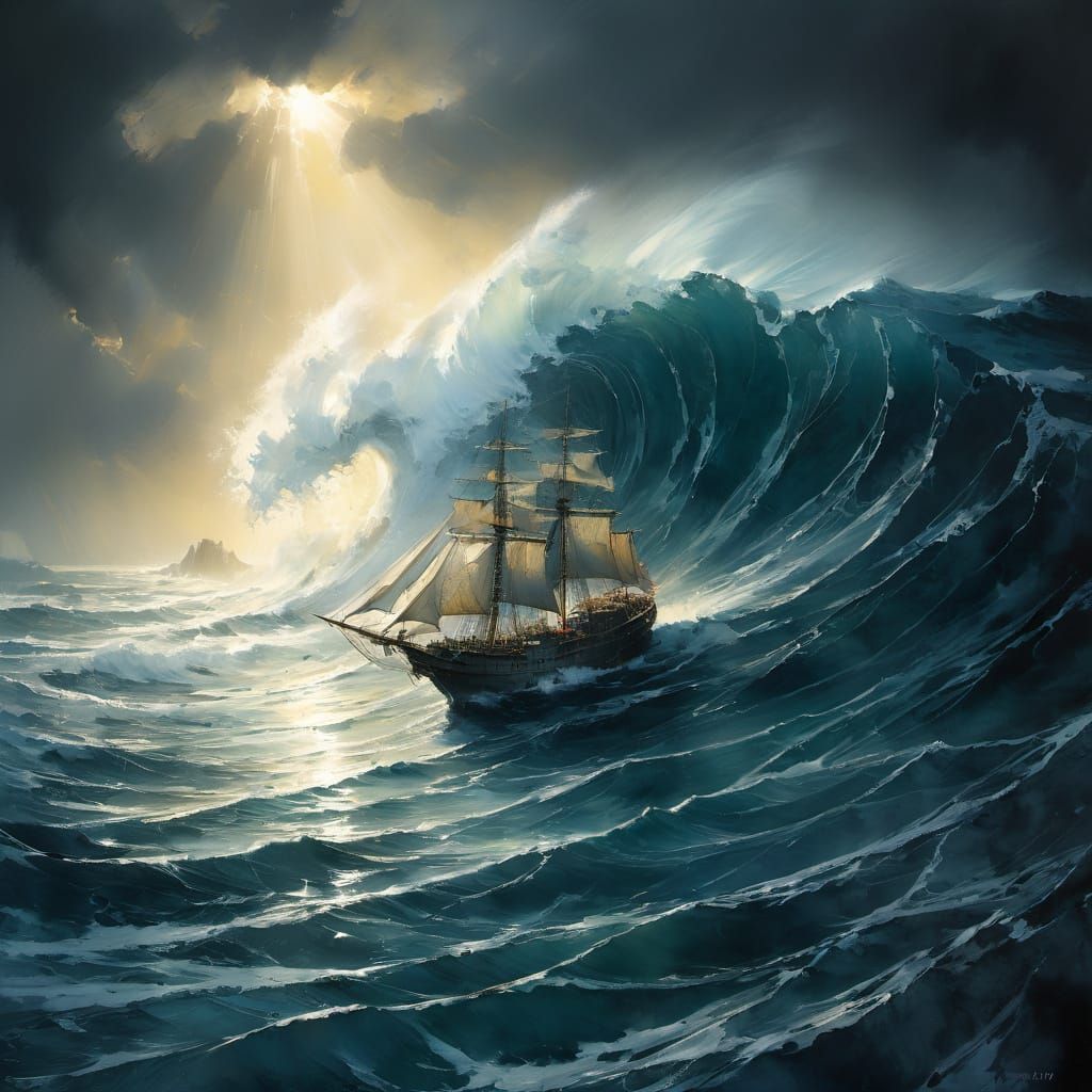 Photorealistic Stormy Seascape with Ship