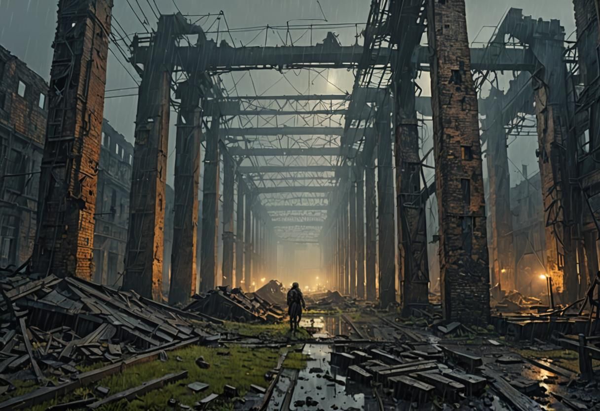 Foggy Ruins: Post-Industrial Horror Landscape