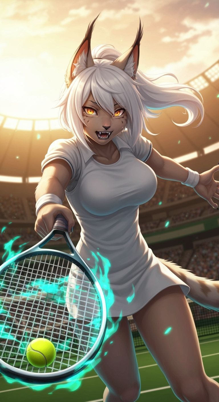 Lynx Tennis Player with Magic Racket in Anime Style