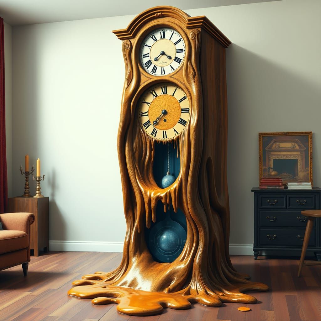 Surreal Melting Grandfather Clock in Dreamlike Style
