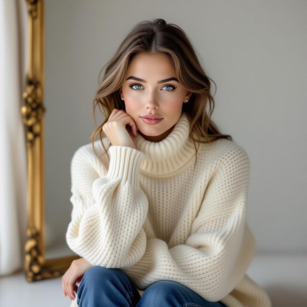 Elegant Portrait of Woman with Deep Blue Eyes in Soft Light