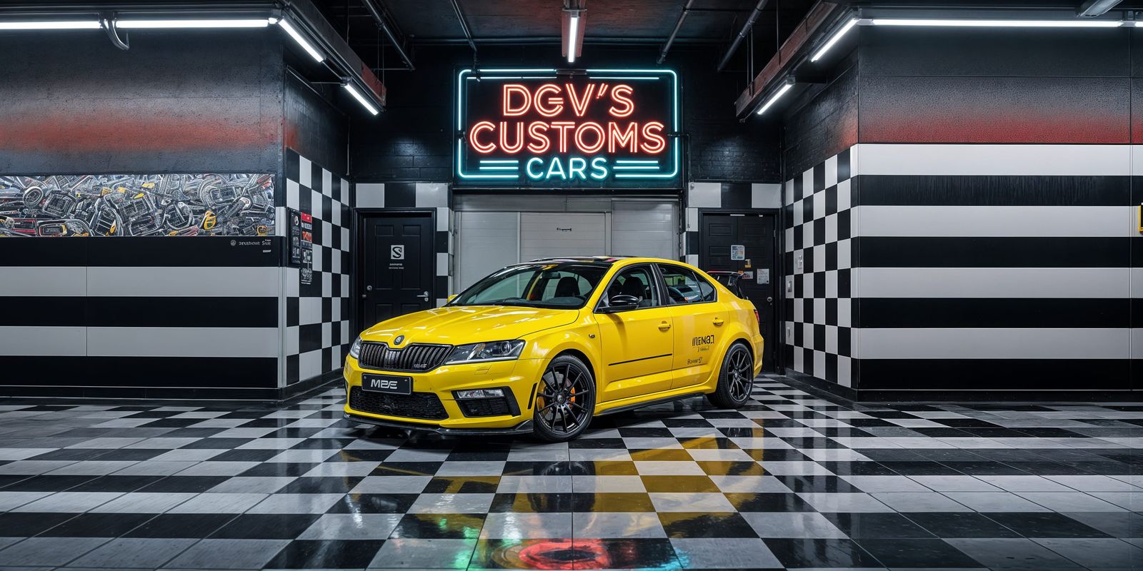 Tuned Skoda Octavia Taxi in Retro Neon Garage