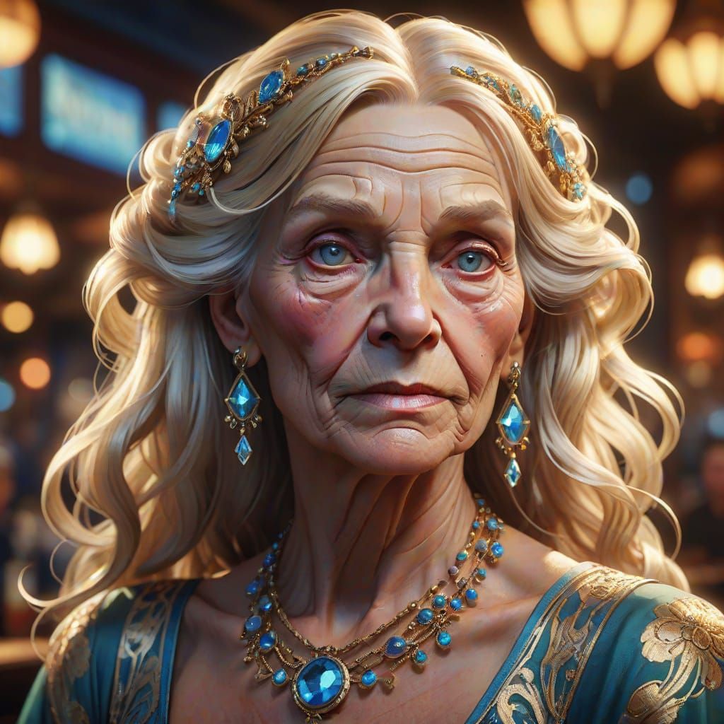 Elegant Elderly Transvestite in a Dimly Lit Bar