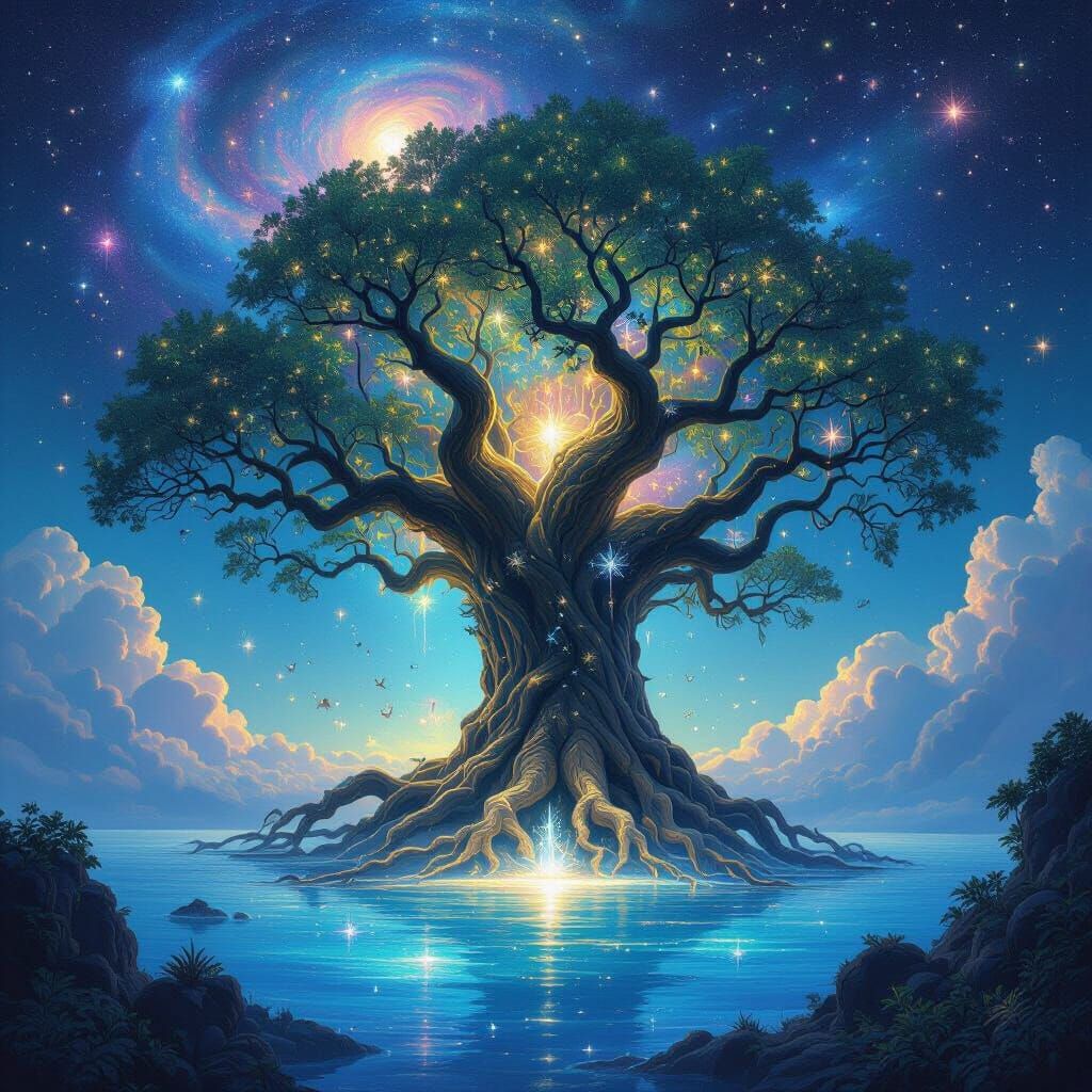 Cosmic Tree of Life in Ghibli Style