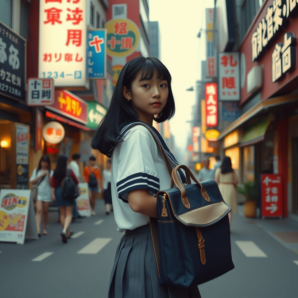 Japanese Schoolgirl in Tokyo: 90s Lomography Style