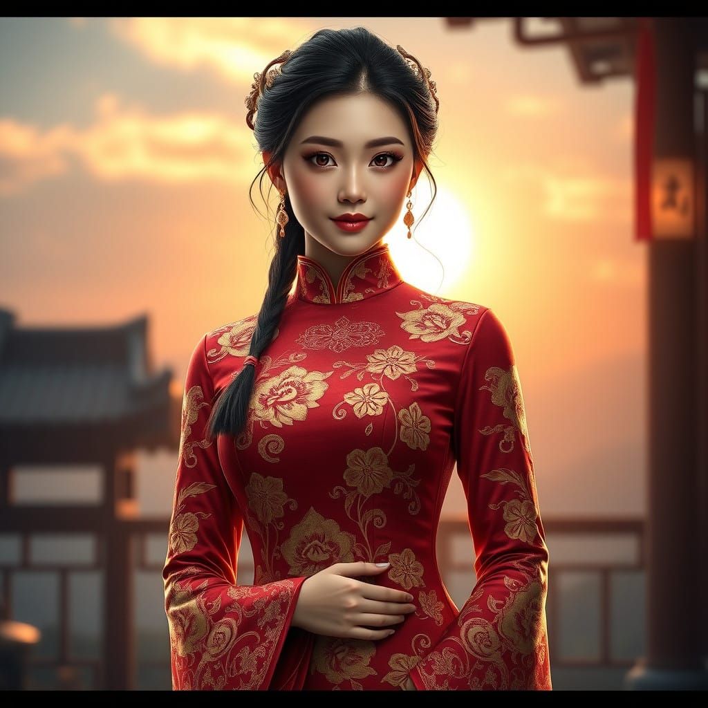 Elegant Chinese Woman in Traditional Cheongsam Dress