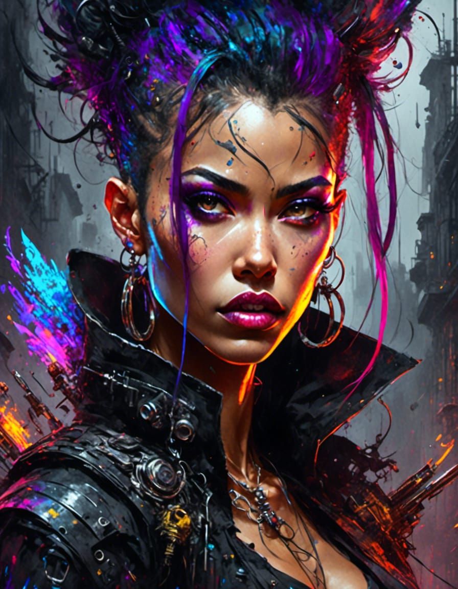 Angry Cyberpunk Cyborg Punk Portrait in Vibrant Colors
