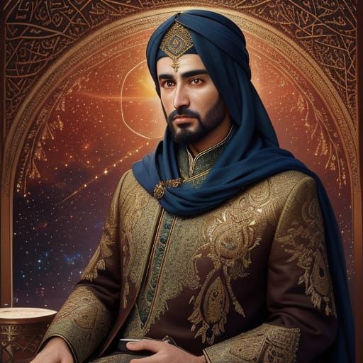 Muslim Scholar in Magical Autumn Forest, Vibrant Oil Paintin...