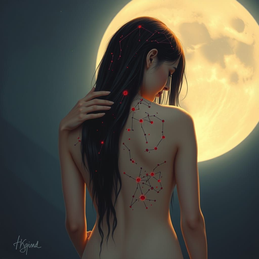 Ethereal Moonlit Constellation Art on a Woman's Back