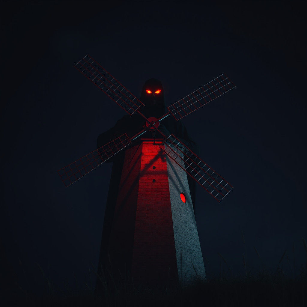 Eerie Red Light Illuminates Dark Windmill