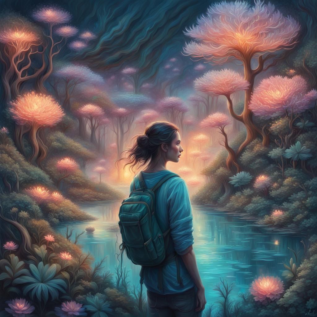 Magical Bioluminescent World of Wonders in Oil Paint