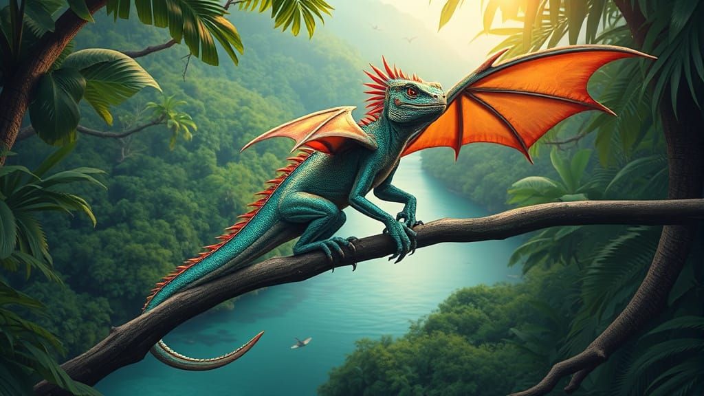 Exotic Dragon-Lizard Hybrid in Tropical Forest