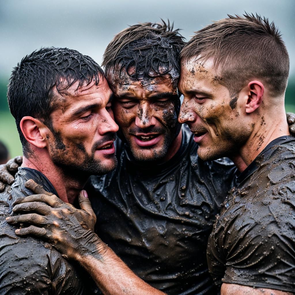 Rugby Players Celebrate Victory with a Kiss
