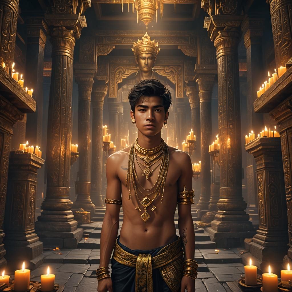 Ornate Youth in Temple: Detailed Matte Painting