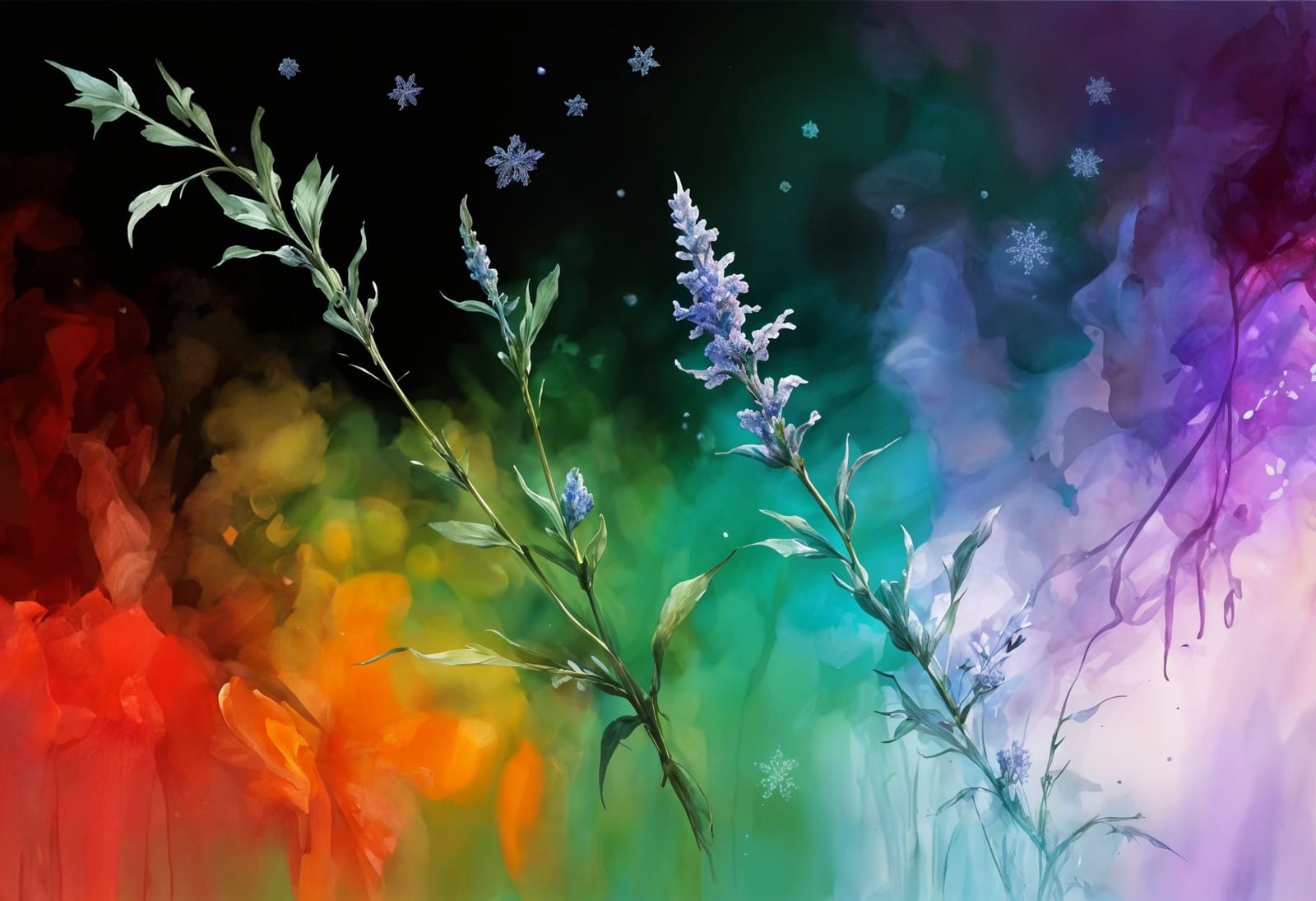 Watercolor Flowers with Dew in Pastel Colors