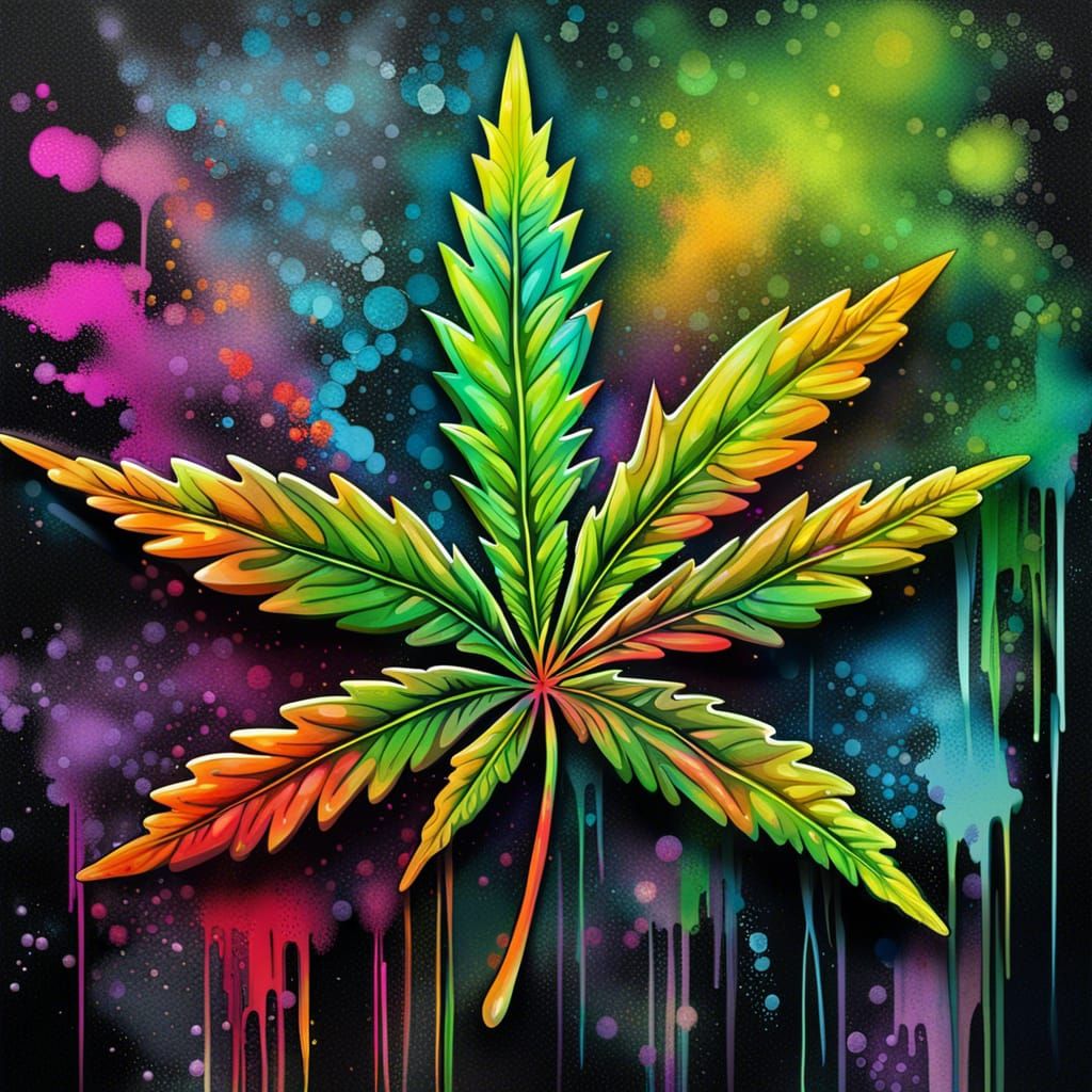 Marijuana Leaf in Enchanted Forest Graffiti Art