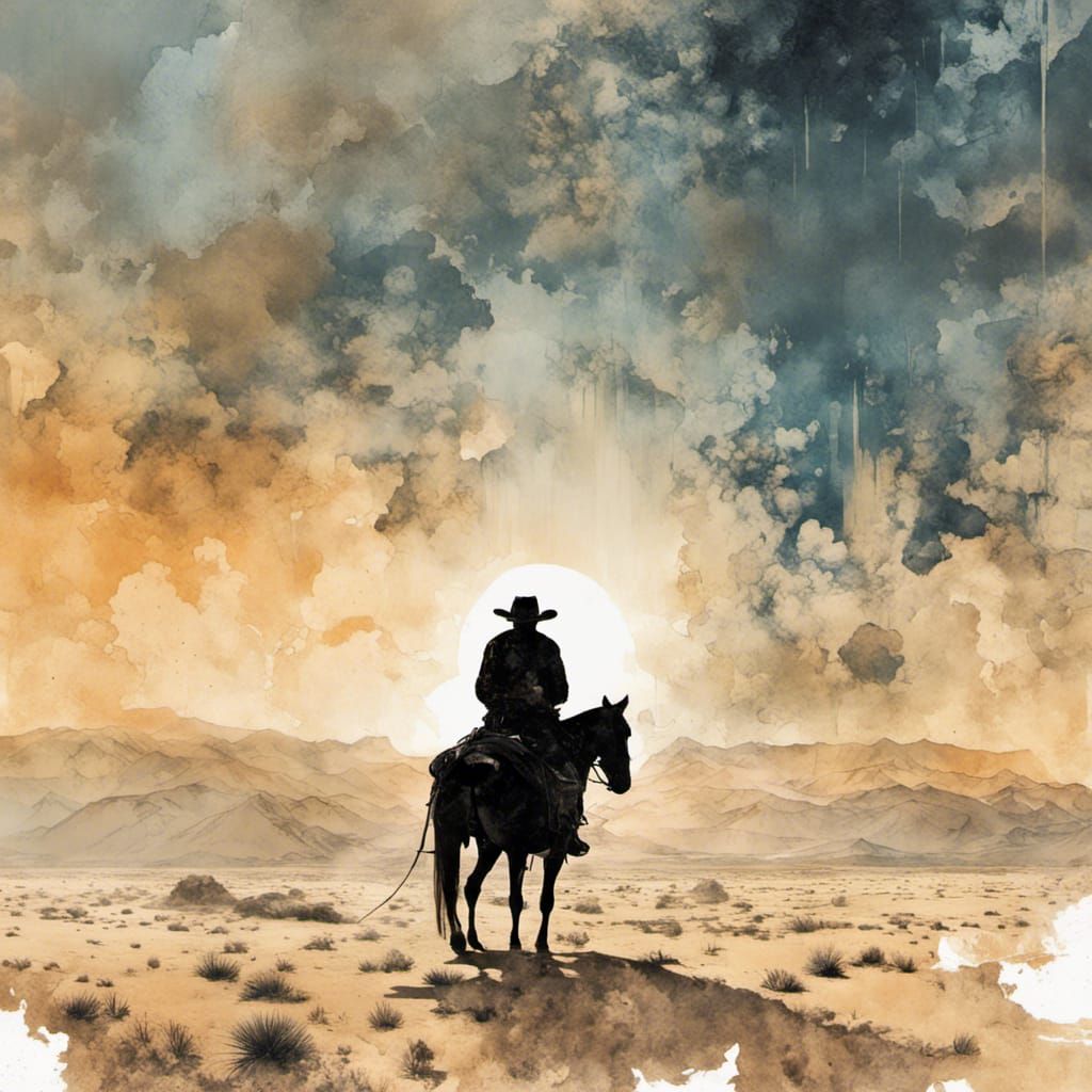 Cowboy Double Exposure Art in Desert Landscape