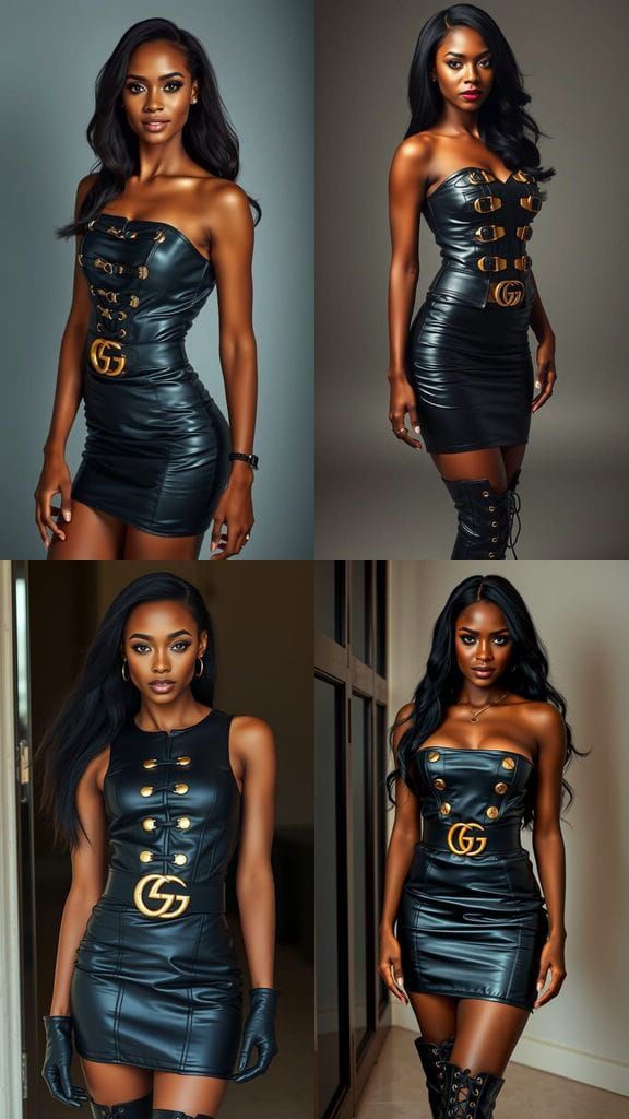 Elegant Ebony Woman in Luxurious Gucci-Inspired Attire