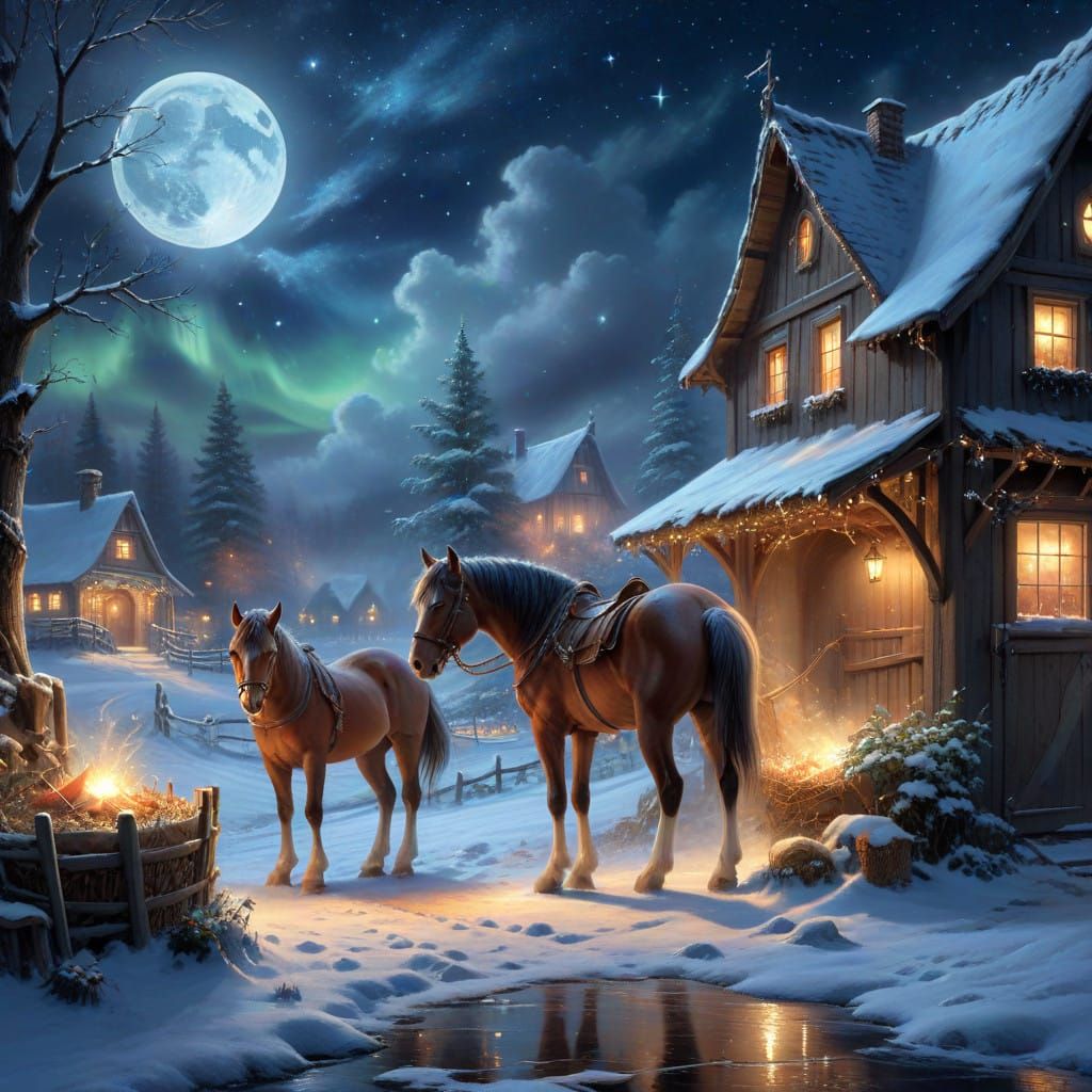 Magical Winter Stable Scene