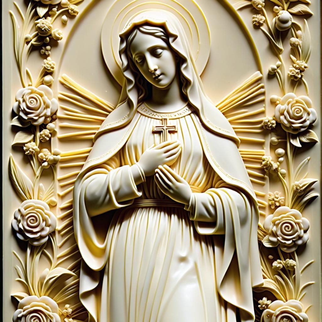 White Chocolate Sculpture of Mary Before the Cross