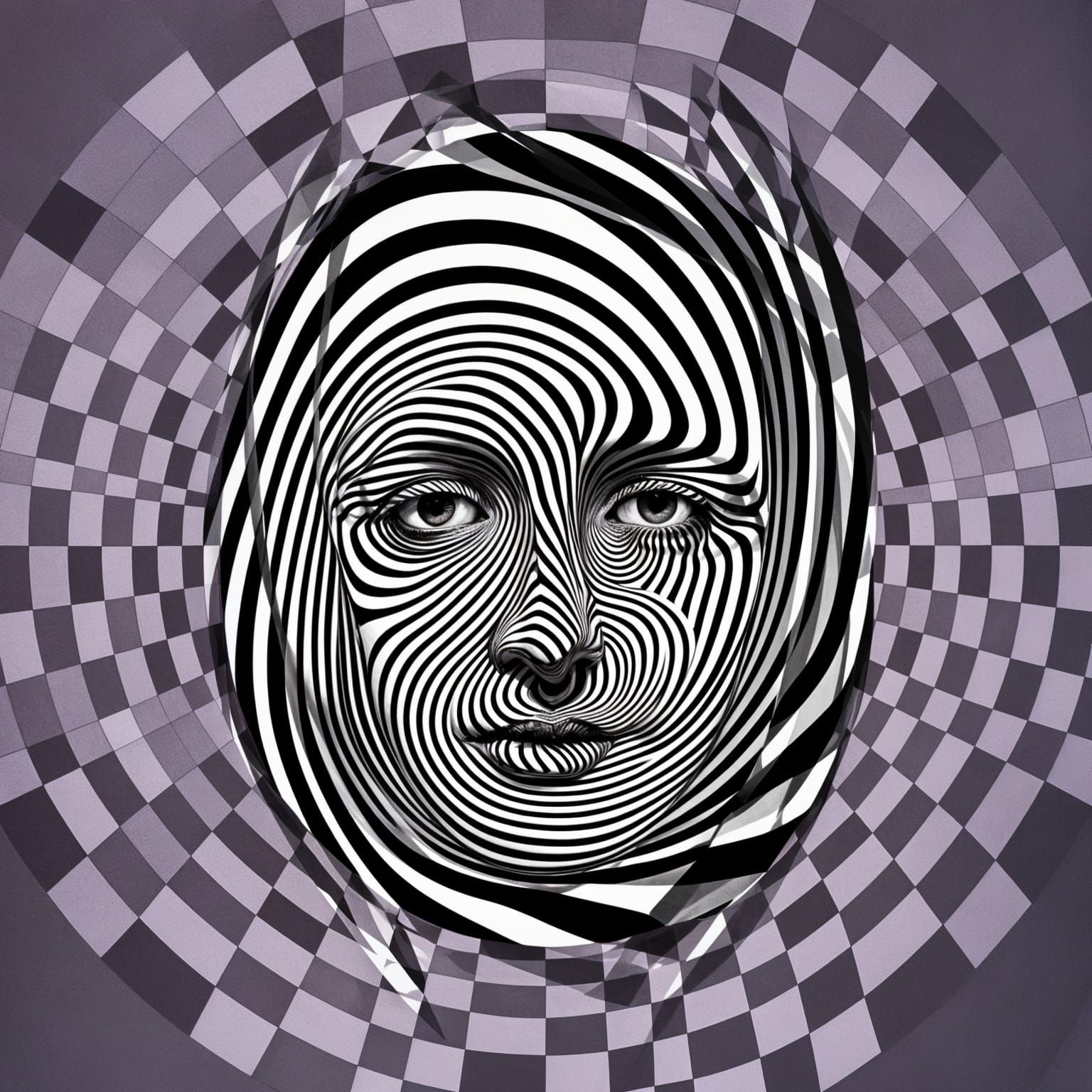 Mesmerizing Optical Illusion Face with Swirling Stripes