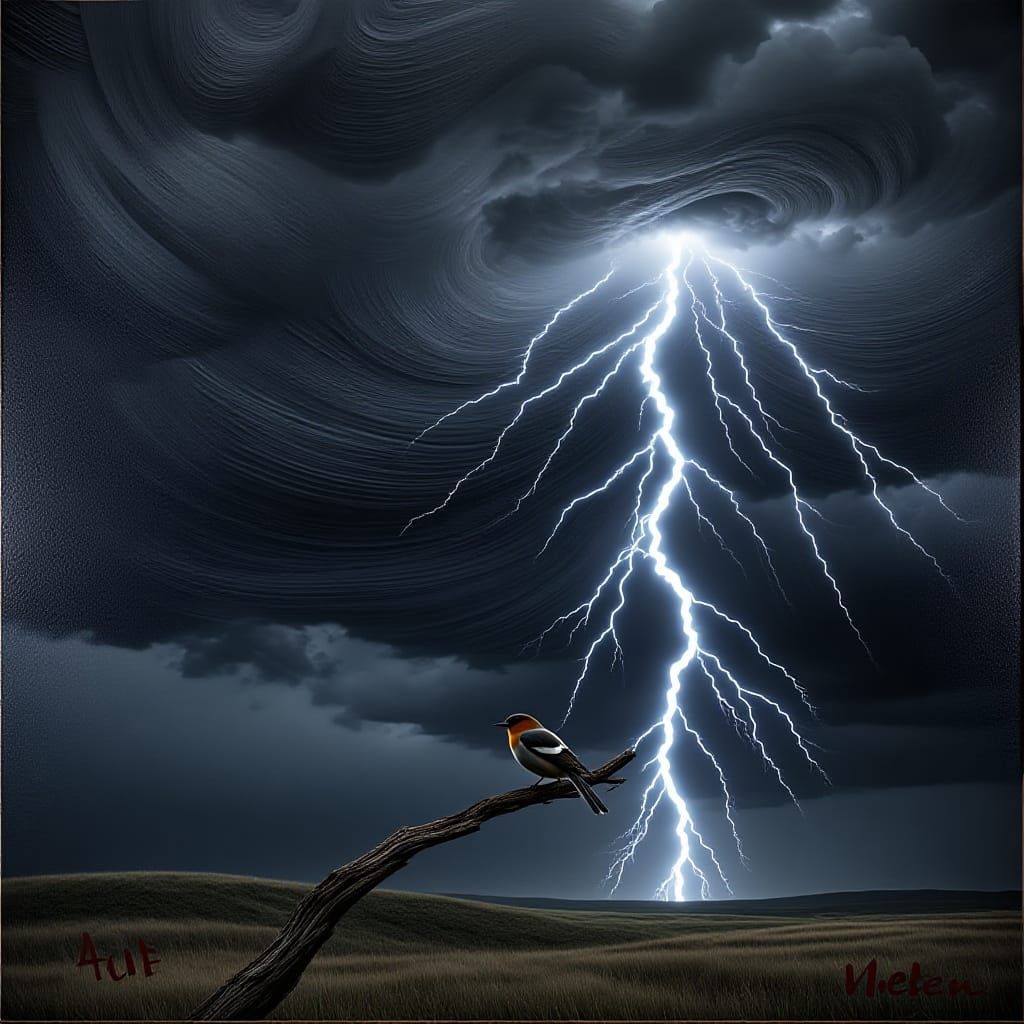 Photorealistic Aurora Thunderstorm Bird