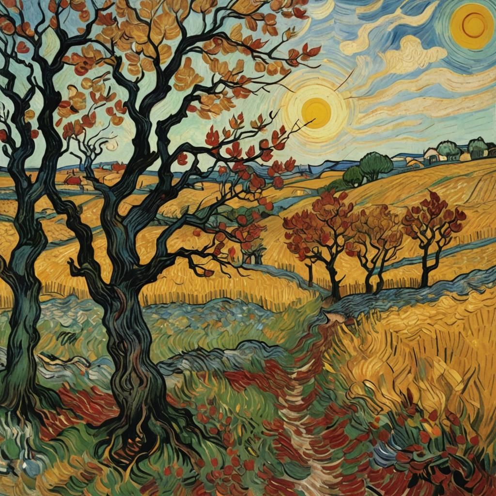 Golden Wheat Fields in Van Gogh Style