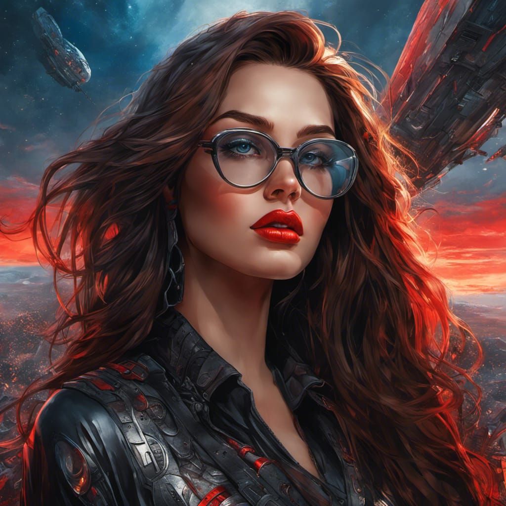 Curvy Woman Portrait with Starry Sky, Splash Art