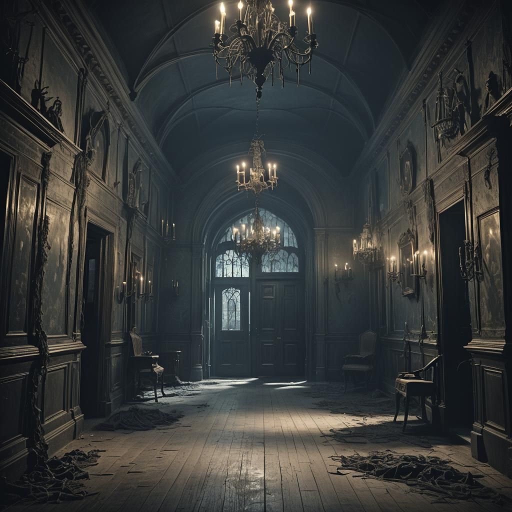 Haunted Victorian Manor Hallway in Gothic Style