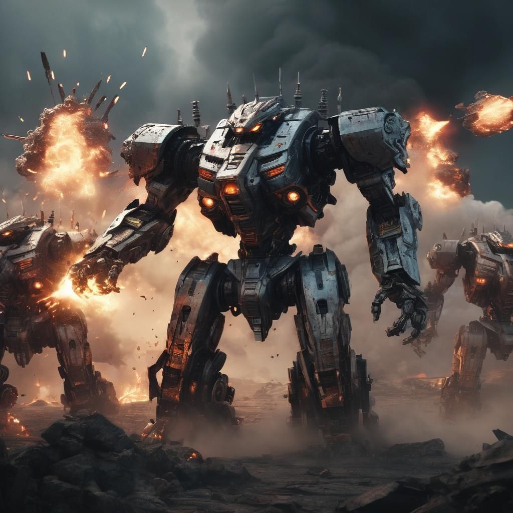 Fortress Mecha in Ferocious Battle: Sci-Fi Concept Art